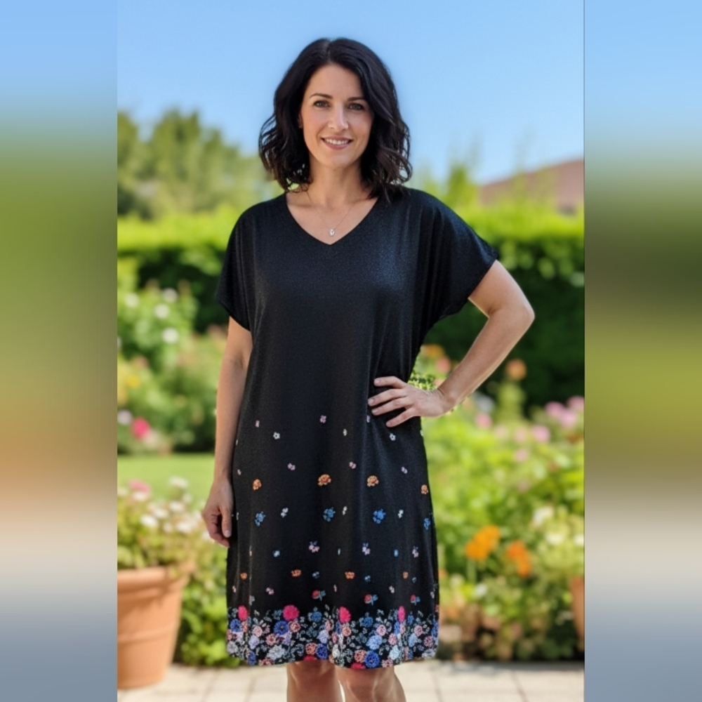 MISSLOOK Black Dress with Vibrant Floral Design
